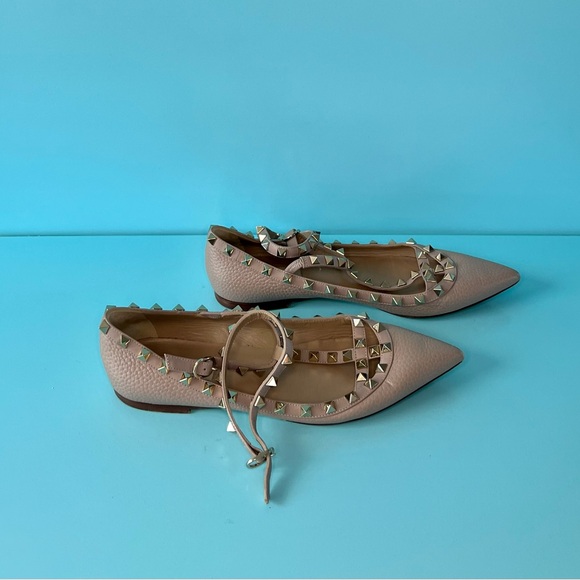 Authentic Valentino Poudre grained ROCKSTUD CAGED BALLET FLAT - Picture 6 of 7